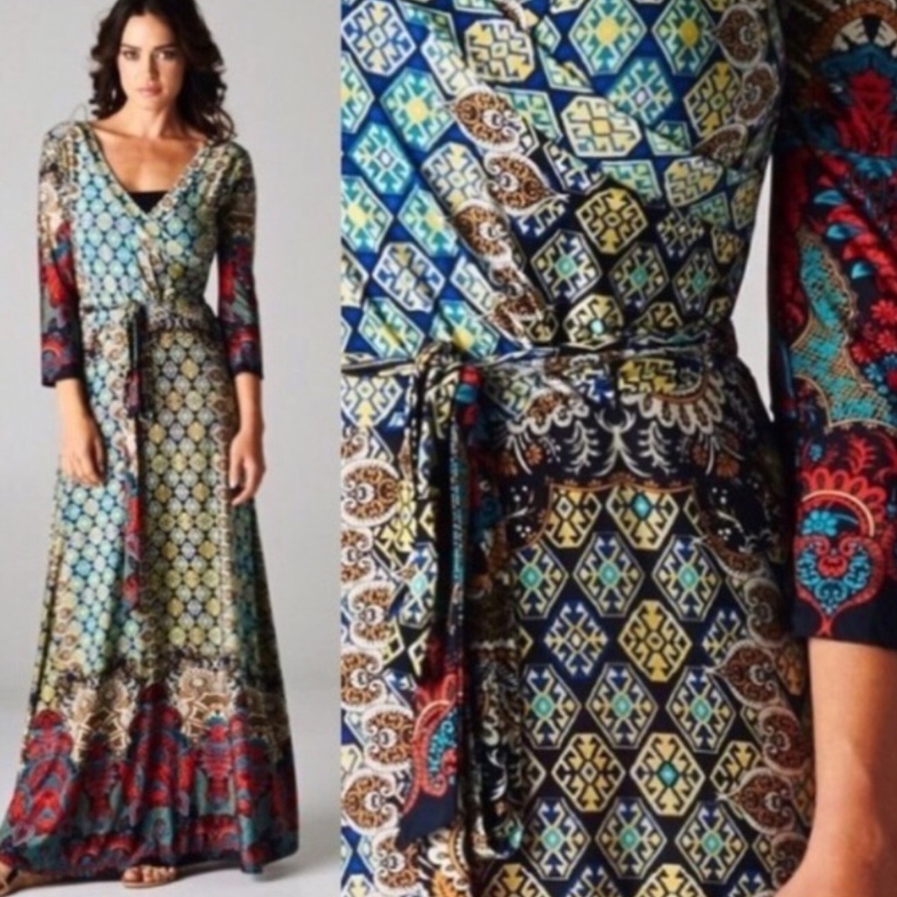 Elegant Multicolor Geometric Maxi Dress